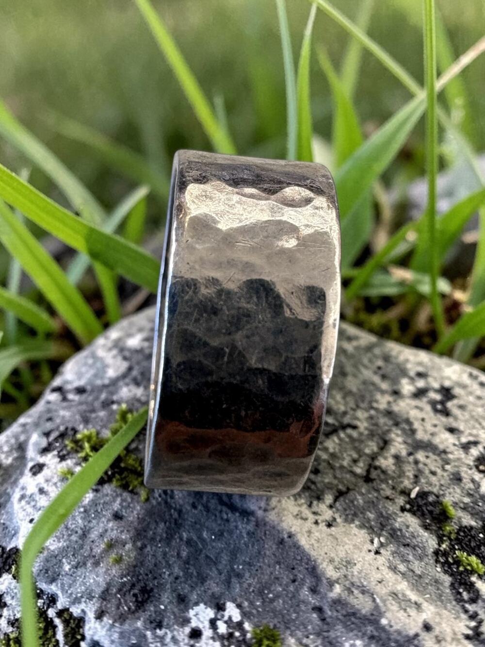 Vintage Hammered Sterling Silver Ring Minimalist Design Unisex Band